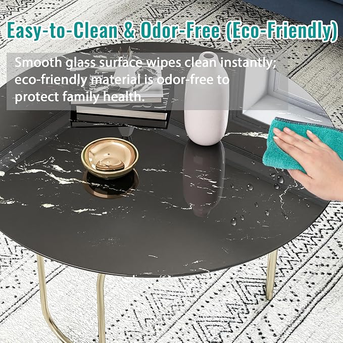 36" Round Tempered Glass Table Top, Marble Glass Surface Protector Heat & Scratch Resistant Multipurpose for Dining, Coffee, Restaurant, Office and End Table (Black Marble Pattern, 36 Inch)