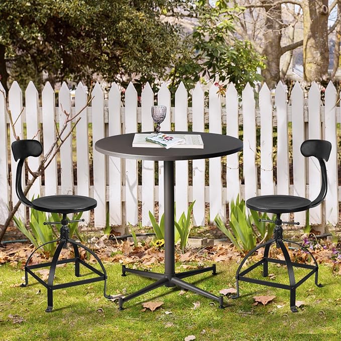 LOKKHAN Premium Steel Patio Bistro Table, Backyard Dining Table, Indoor-Outdoor Garden Cafe Bar Table, Heavy Duty Round Metal Side Table, Brown, Waterproof, (23.62" Diax29.5 H)