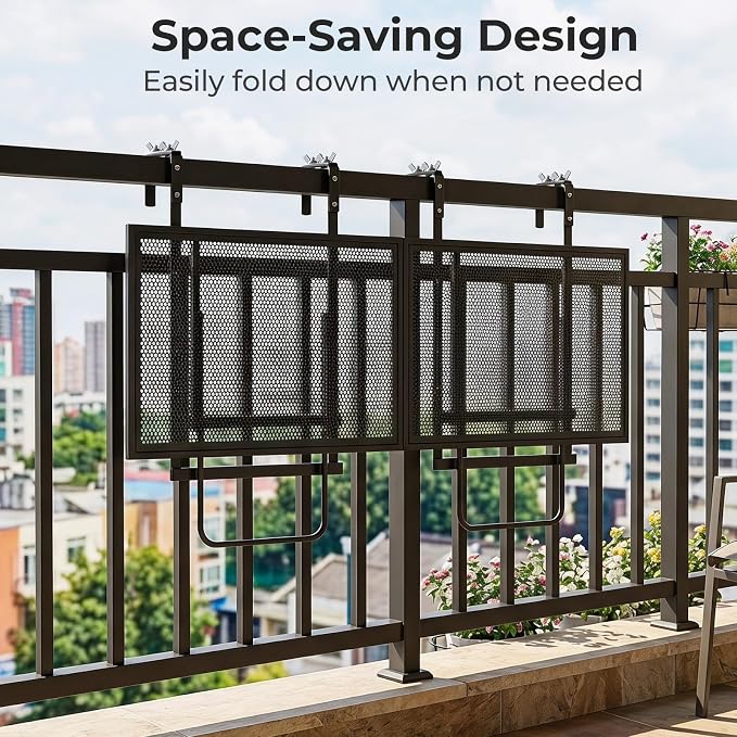 Giantex 48" Balcony Railing Table, 2-Piece Connectable Metal Folding Hanging Bar Table with 5-Level Adjustable Height, Fit 1.5"-3.5" Round/Square Railing, Outdoor Side Desk for Patio & Deck