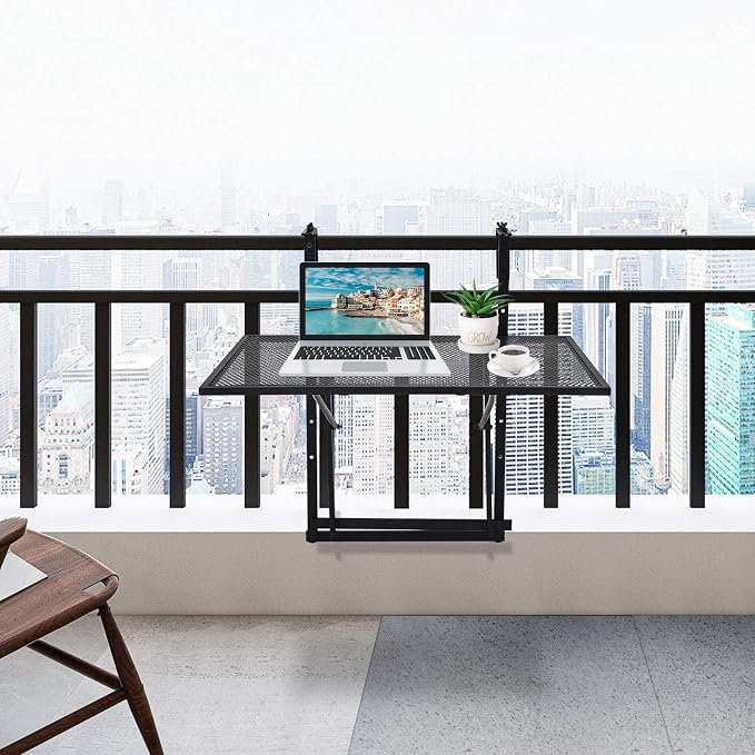 Tangkula Outdoor Folding Hanging Table, 5 Height Adjustable & Foldable Space Saving Railing Serving Table, Width from 1.5 inch to 4 inches, Suitable for Patio, Balcony and Deck