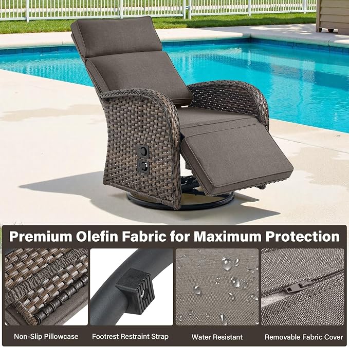 Belord Dual-Adjust Outdoor Swivel Recliner Chair – Wicker Reclining Patio Chair with Adjustable Backrest and Footrest, All-Weather Wicker Chaise Lounge Chair Outdoor for Pool Deck 2.0