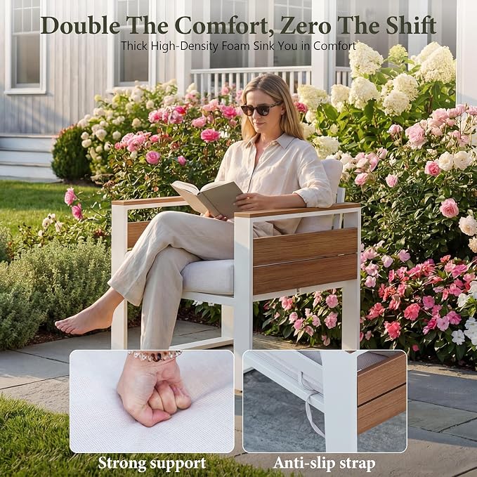 Aluminum Outdoor Patio Furniture Set, 7 Seats Outdoor Patio Sectional with 5" Plush Olefin Cushions & Sleek Design, All-Weather Conversation Sets for Backyard, Deck, Poolside