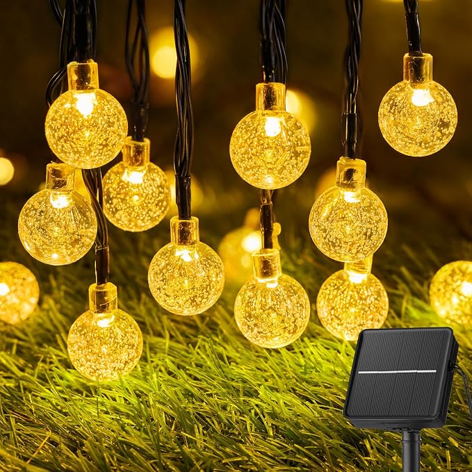 Brightown Solar String Lights Outdoor 60 LED 36FT with 8 Lighting Modes, Waterproof Solar Powered Crystal Globe Patio Lights for Garden Yard Porch Wedding Party Decor (Warm White)