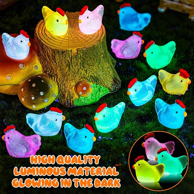 360PCS Luminous Mini Resin Chicken Tiny Chickens Bulk for Dollhouse | Miniature Chickens Animals Figurines Glow in The Dark, Micro Landscape DIY, Home Outdoor Party Decor