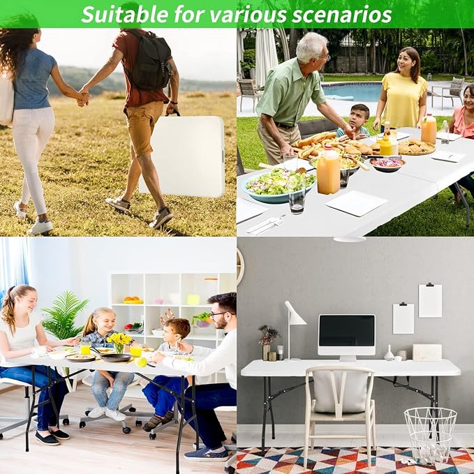 6FT White Folding Table, Portable Collapsible Dinner Table – Indoor/Outdoor Use for Camping, Patio, Yard, Wedding, Party & Cocktail Display, 500LBS (White(6FT))
