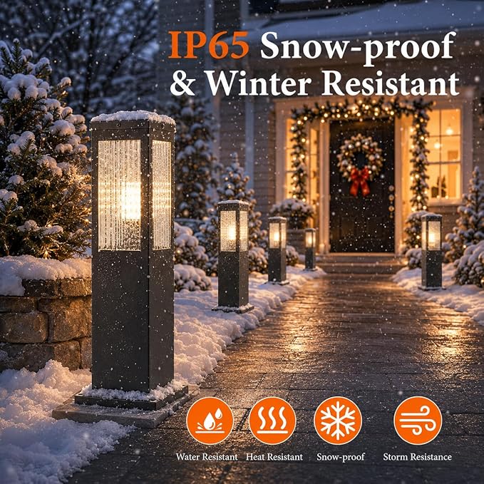 Hardwired 3000K E26 Pathway Lights Outdoor, 23.62Inch Landscape Path Lights | IP65 Waterproof Bollard Light, Exterior Lamp Path Light, Modern Commercial Pathway Lighting for Walkway Driveway Garden Patio