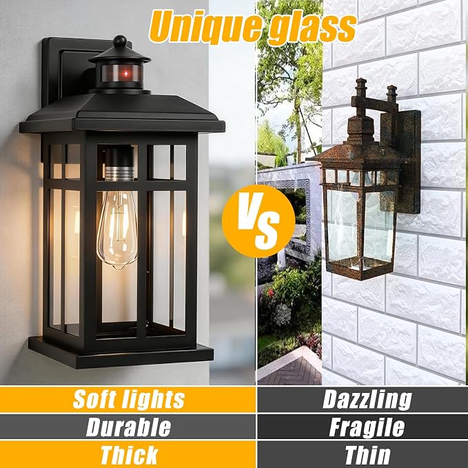 Brilvibera 16" Black Motion Sensor Wall Sconce Light for House | Black Outdoor Sconce for Front Door Waterproof Modern Coach Light for Garage & Porch Security