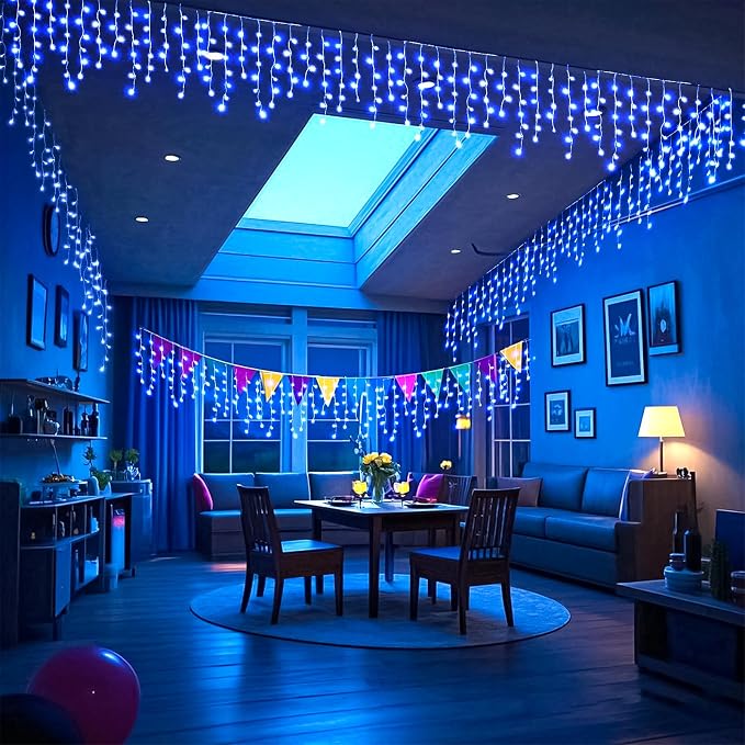 Blue Christmas Lights Outdoor Icicle Lights for Outside 33ft 400 LED Lights | Clear Wire Connectable String Lights with 8 Modes Timer Waterproof for House Window Party Tree Holiday Patio Yard Home Decor