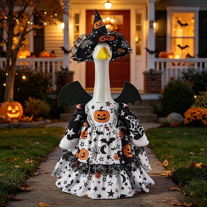 Halloween Porch Goose Outfit 23 Inch Porch Goose Clothes for Holiday | Pumpkin Dress Cape Witch Hat, Thanksgiving Goose Outfit, Christmas Goose Clothes, Holiday Costume for Lawn Geese Status
