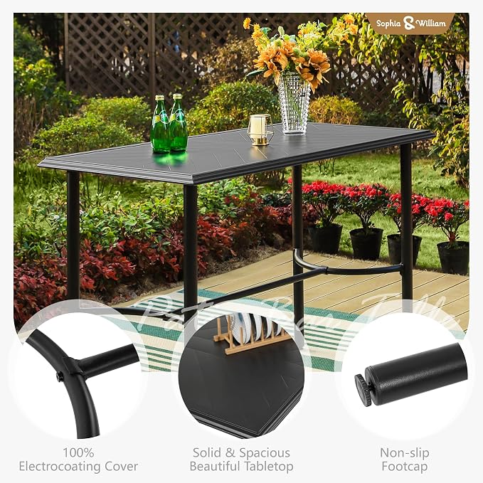 Sophia & William Outdoor Patio Bar Table Metal Bar Height Table Rectangular Dining Table for Garden, Backyard, Lawn and Poolside