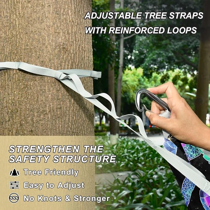 Camping Hammock Outdoor Hammocks for Outside Neon Jellyfish Turtle Beach Trees Portable Lightweight with Pockets Tree Straps Indoor Small