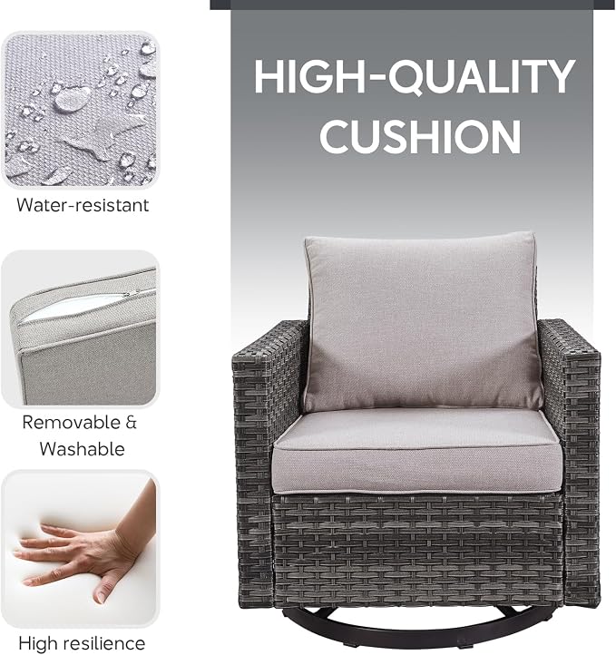4 Piece Wicker Patio Furniture with Fire Pit Table - Outdoor Conversation Set with 50,000 BTU Fire Pit, All Weather Rattan Patio Set for Deck Backyard Garden - Grey Wicker Beige Cushion