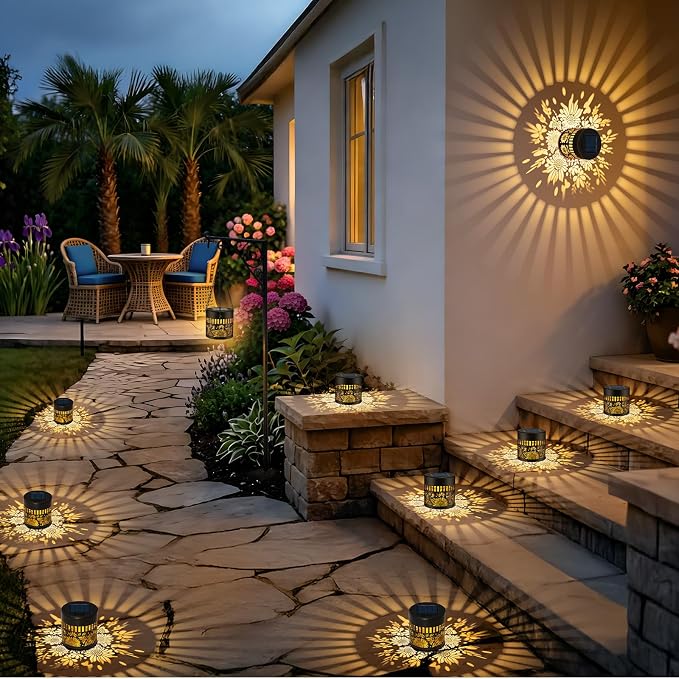 2 Pack Solar Fence Lights Outdoor, Metal Solar Powered Wall Deck Step Light | Sunflower Theme, Hanging LED Waterproof Decorative Lighting for Garden Patio Backyard Post Decor, Warm White
