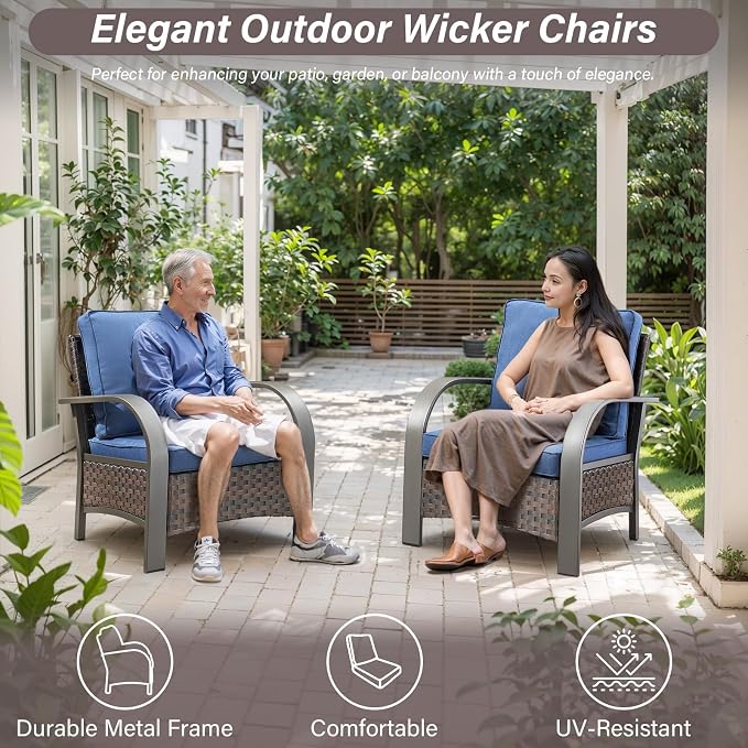 Belord 4 Pieces Wicker Patio Furniture Set Outdoor Patio Chairs with Ottomans All Weather Rattan Outdoor High Back Deep Seating Furniture for Porch Deck Sunroom Backyard