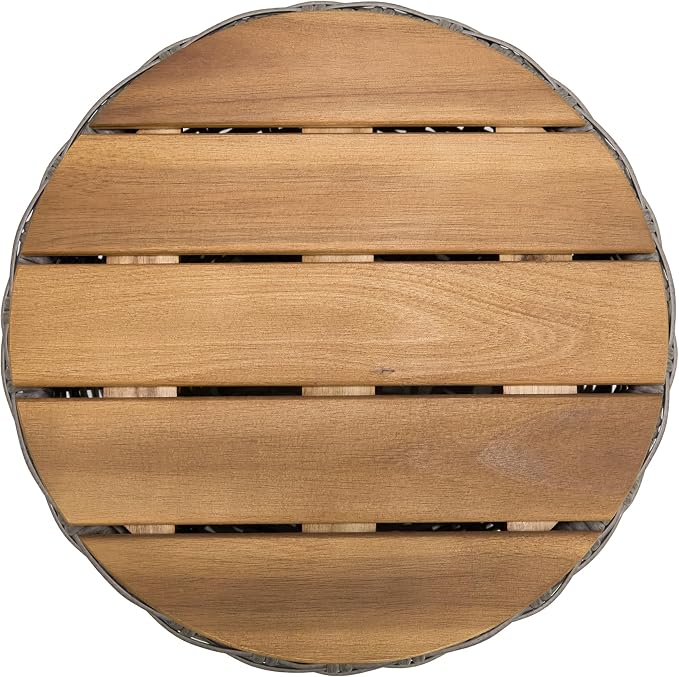 Christopher Knight Home Denhill 15.25" Outdoor Side Table, Round Patio End Table with Wood Top and Wicker Base, Small Outdoor Coffee Table for Balcony Garden, Accent Garden Stool, Grey+Natural