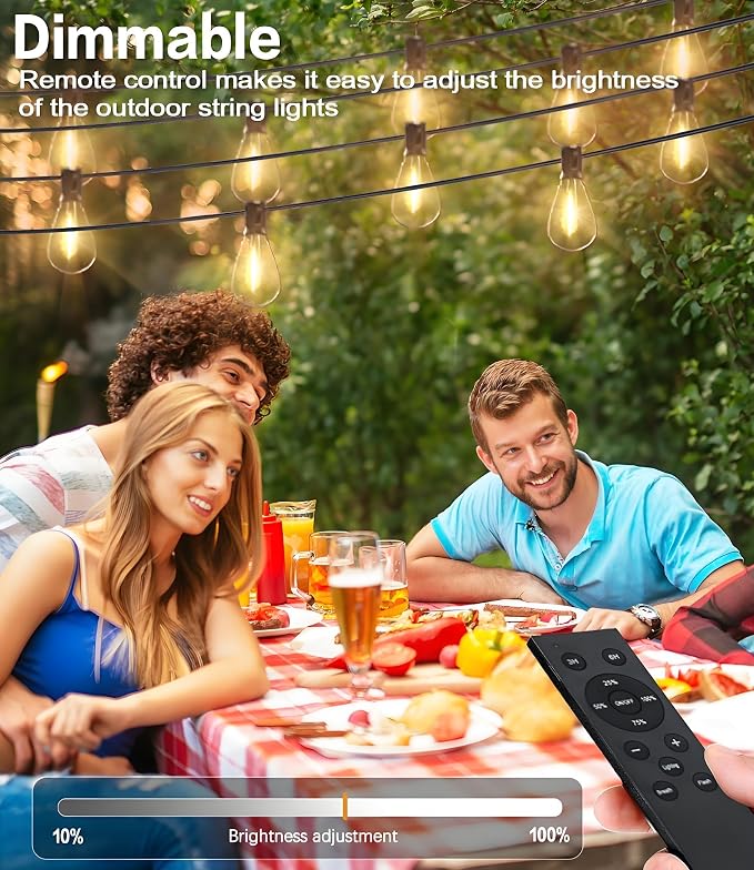Tenmiro 50FT LED Outdoor String Lights with Remote,16+ 1 Shatterproof Bulbs Waterproof and Dimmable Patio Lights for Porch, Garden, Backyard, Deck, Balcony, Hanging Lighting Decor