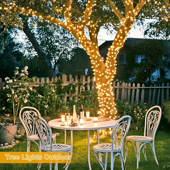 JMEXSUSS Indoor String Lights for Bedroom, 800 LED Christmas Lights Outdoor | 131 Ft Classroom Lights Clear Wire With Remote,Plug-In, Dimmable, Hanging Light for Backyard Porch Party Decor, Warm White