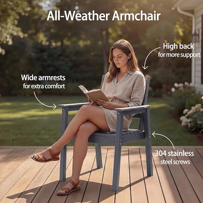 10-Piece Outdoor Dining Set, All-Weather HDPE Patio Furniture, Two 66.5" Slatted Table with 1.6" Umbrella Hole & 8 Ergonomic Armchairs, Heavy Duty 350lbs Capacity, UV Resistant, Gray