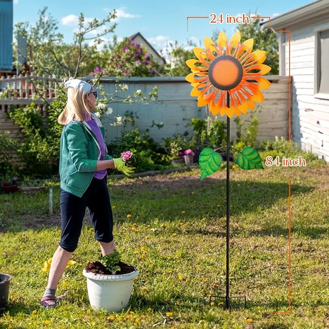 Wind Spinners for Yard and Garden Large, Wind Spinner Outdoor Metal Large, 84 Inch Wind Sculptures Birthday Gifts for Women(Double Sided Sunflower)