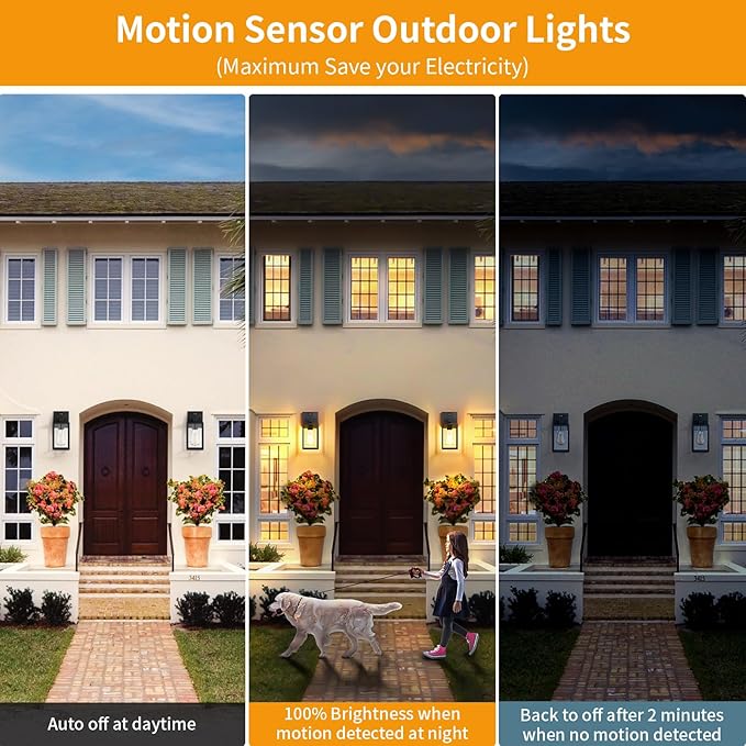 2 Pack Motion Sensor Outdoor Light Fixtures Wall Mount, H 10.24'' Small Front Porch Lights for House, Exterior Wall Sconce, Black Waterproof Lantern Lamp,Outside Coach Light for Garage Entryway Yard