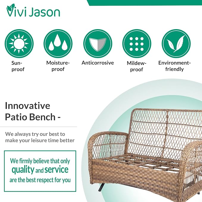 VIVIJASON 4-Piece Outdoor Patio Wicker Conversation Sets, All Weather Outdoor Rattan Furniture Set Includes Glider Loveseat, Coffee Table, 2 Glider Rocker Chairs with Cushions for Lawn Garden Balcony