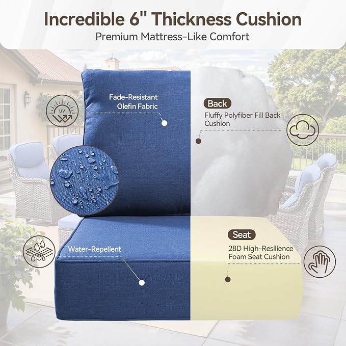 HUMMUH Outdoor Wicker Swivel Rocker Chairs, Set of 2, High Back | 6 in 28D foam cushions, 360° swivel and glide motion, PE wicker, metal frame, 350 lb capacity per chair