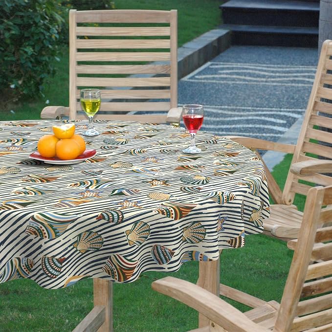 DYTXIII Outdoor Round Tablecloth with Umbrella Hole 60 Inch, Water Repellent & Fade Resistant Table Cover, All Weather Outdoor Tablecloth for Garden & Party Table, Crayon Shells