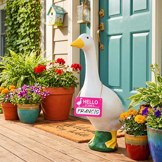 4PCS Writable Sign Board Set for 23 Inch Porch Goose Statue, Double-Sided Hanging Neck Signs with Rope, Goose Accessories for Daily Halloween Christmas Yard Decor (Sign Board Set)