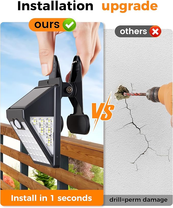 4 Pack Clip On Solar Lights Outdoor,Motion Sensor Outdoor Lights, 72LEDs 600LM Solar Lights with Motion Sensor,Outdoor Solar Lights for Fence,Deck Railing, Gutter,Patio,Garden (6000-6500K)