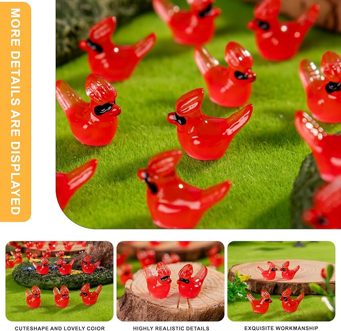 60 pcs Mini Resin Bird Many Styles Variety Tiny Luminous Animals Figures Miniature Little Small Animal Figurines Bulk for Micro Fairy Garden Landscape Accessories Hide Crafts Decor Aquarium