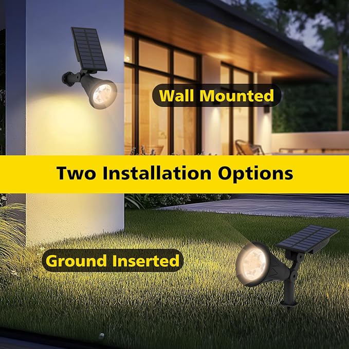 T-SUN Solar Spot Lights Outdoor Waterproof, Natural White, 2 Pack | 4 LEDs, 2 Lighting Modes, IP65 Waterproof Dusk to Dawn Solar Lights for Tree, Patio, Yard, Garden, Driveway, Pool Area