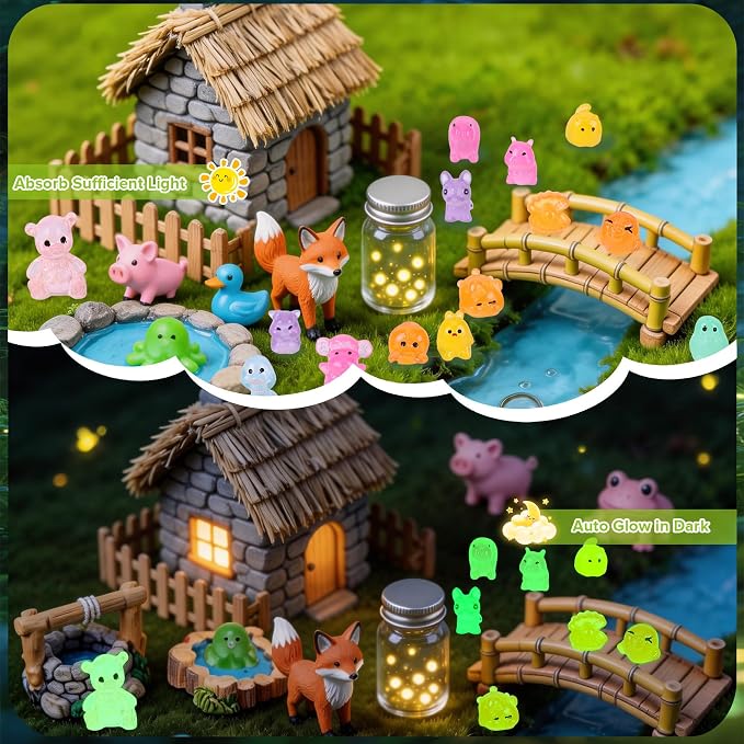 110 Pcs Mystery Mini Resin Animal Blind Bags, 60+ Variety Combination Set for Classroom Prizes, Party Favors, Glow in the Dark Luminous Miniature Figurines Bulk for Fairy Garden, DIY Decor