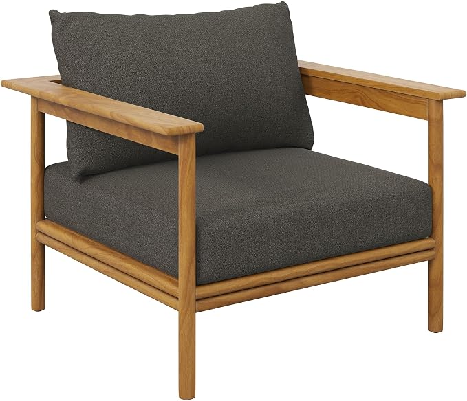 Modway Wren Teak Wood Outdoor Patio 4 Piece Furniture Set in Natural Flint Gray