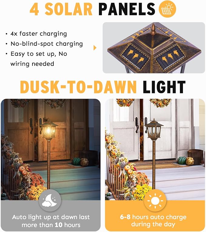 63" Solar Lamp Post Light 2 Pack, Solar Light Posts for Outside Waterproof, Outdoor Lamps for Patio, Backyard, Front Porch Decor, Warm White, Replaceable Bulb