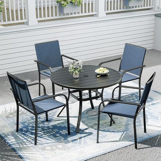 Outdoor Dining Table with 4-Piece Stackable Chairs,41" Round Patio Table with Adjustable Umbrella Hole,Stable Patio Dining Set for Home or Outside