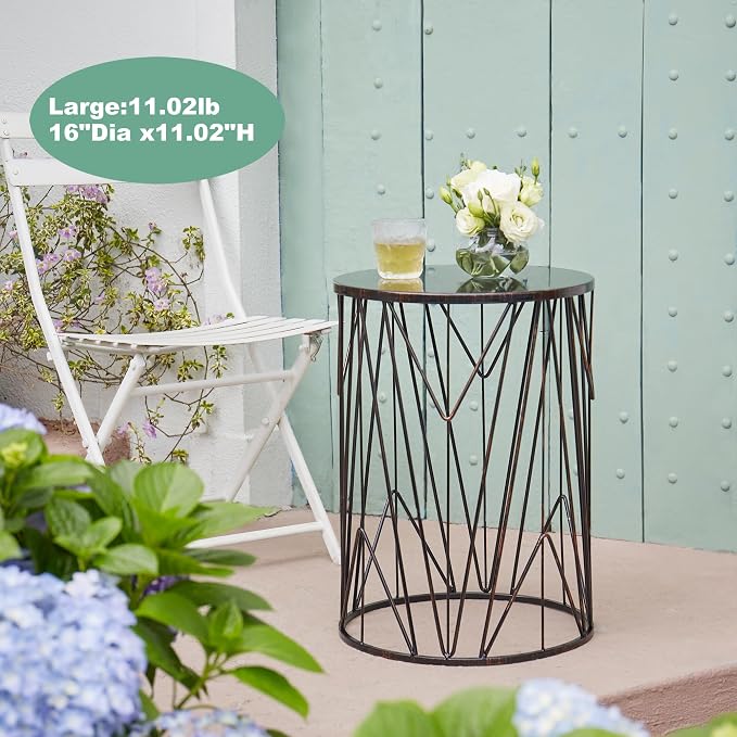 Y&M Set of 3 Meatal Round Side Tables, Multifunctional Coffee Table End Table for Indoor, Outdoor Garden Stool-Black with Bronze