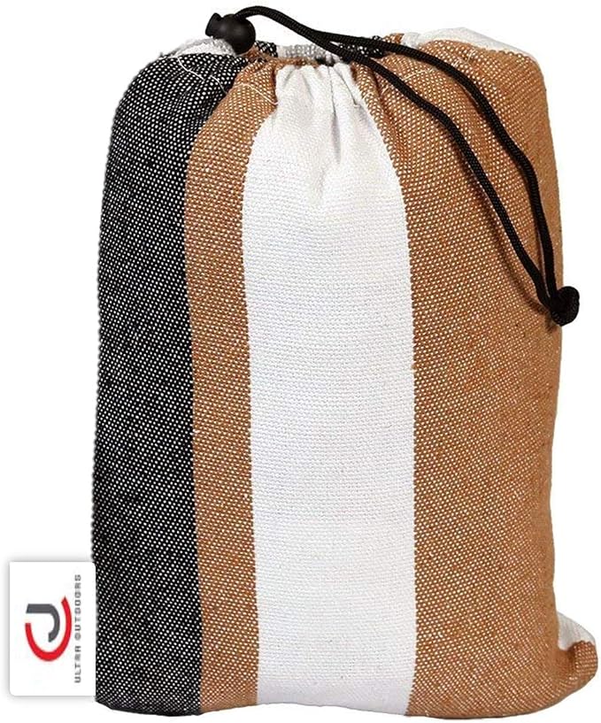 CJ Ultra Double Brazilian Hammock - XL Wide Two Person Soft Woven Cotton Fabric - Long Hamaca Swing Bed for Backyard Patio or Porch - Outdoor or Indoor - Includes 2 Hanging Tree Ropes (Brown Striped)