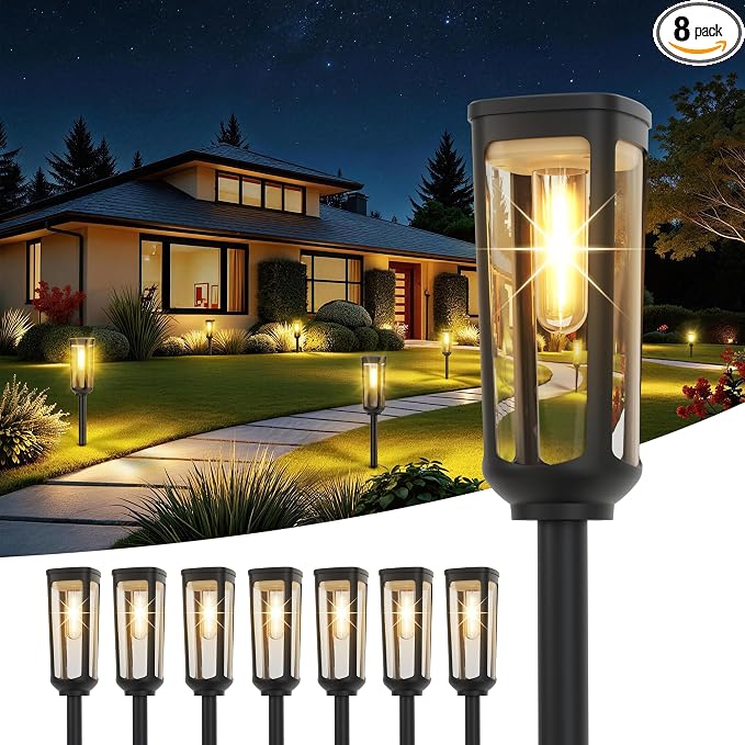 JEJOT Solar Pathway Lights Outdoor Waterproof, 8 Pack Solar Walkway Lights | Solar Light outdoor for Lawn Yard Garden Patio Driveway Decor Landscape, Warm White