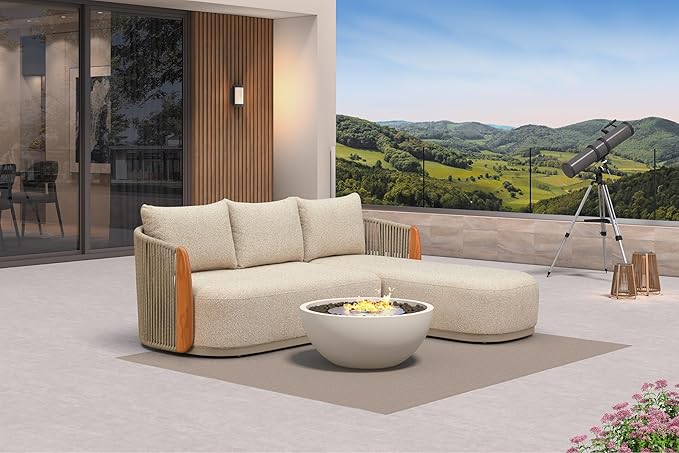 PURPLE LEAF Patio Furniture Set, 2-Piece L-Shaped Patio Conversation Sets with Chaise Lounge, Genuine Teak, Olefin Fabric & 9" Thick Backrest - Luxury Outdoor Sectional Sofa
