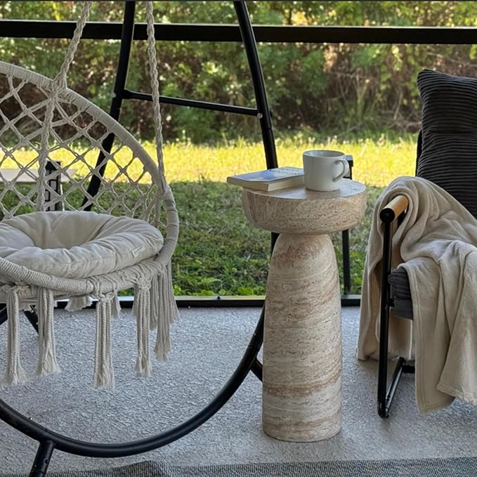 24" Large Side Table Outdoor, Modern Geometric Pedestal End Table, Multi-Functional & Decorative Coffee Table, Accent Table, Planter Stand for Garden Patio Porch Balcony or Living Room Decor