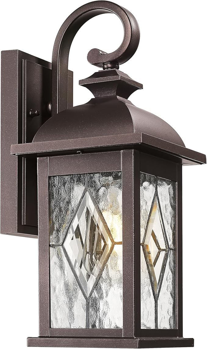 FEMILA Outdoor Wall Light Fixtures, Exterior Waterproof Wall Sconce, 15" Front Porch Lights, Anti-Rust ORB Finish with Hammered Glass, UL Listed, 4FD54B ORB-SD
