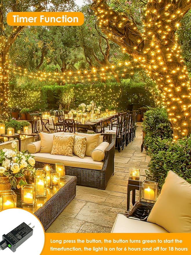 66FT 200 LED Fairy Lights Plug in, 8 Modes Twinkle Lights Warm White | Waterproof String Lights Outdoor Indoor, Memory, Timer, Copper Wire, Christmas Lights for Bedroom Garden Party Holiday Decor
