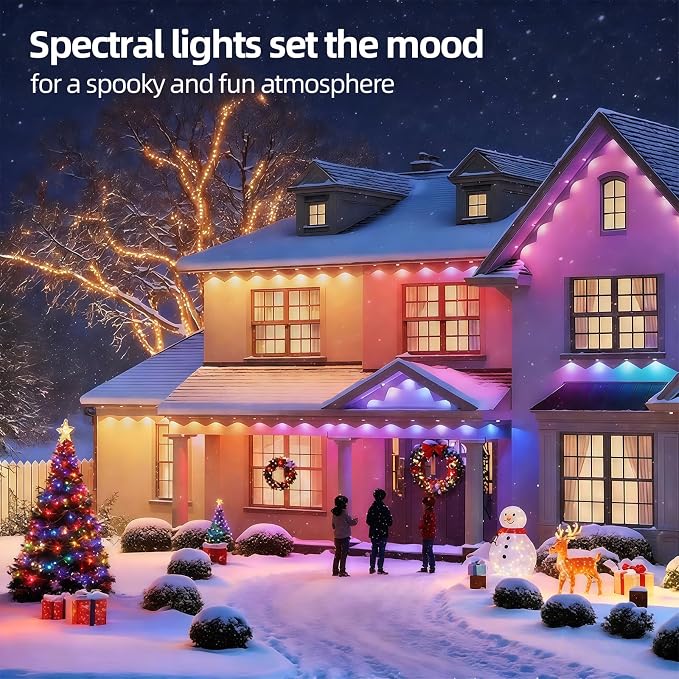 AHAWILL IP67 Permanent Outdoor RGB Lights for Halloween Decor(100ft) | Waterproof outdoor string eaves lights with remote&APP, 100ft 48led,Accent Lighting for Christmas Decor