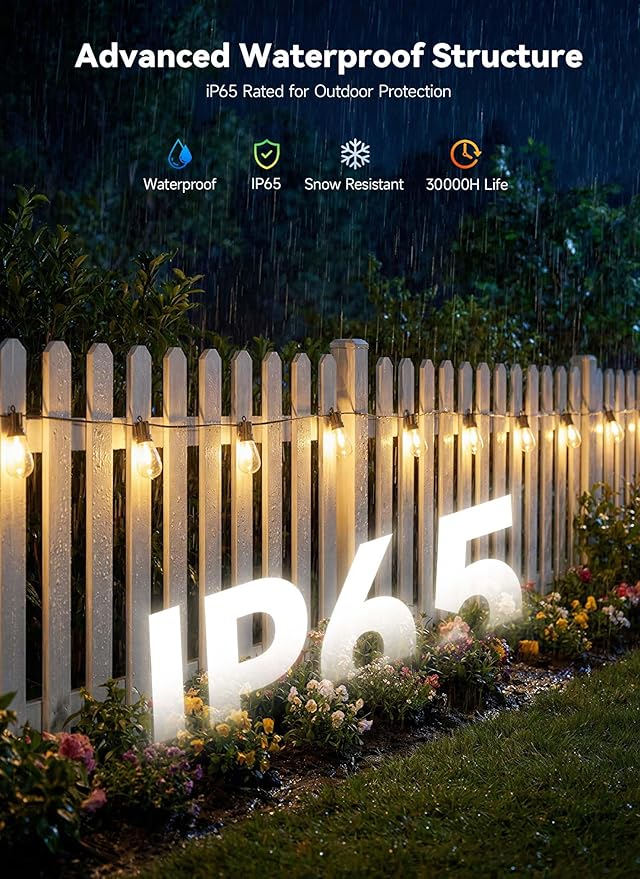 Minetom 31FT Outdoor String LED Patio Lights Waterproof,Shatterproof S14 Vintage Edison Bulbs,Commercial Grade Outside Hanging Lights Waterproof for Porch Deck Garden Backyard Balcony Cafe Bistro