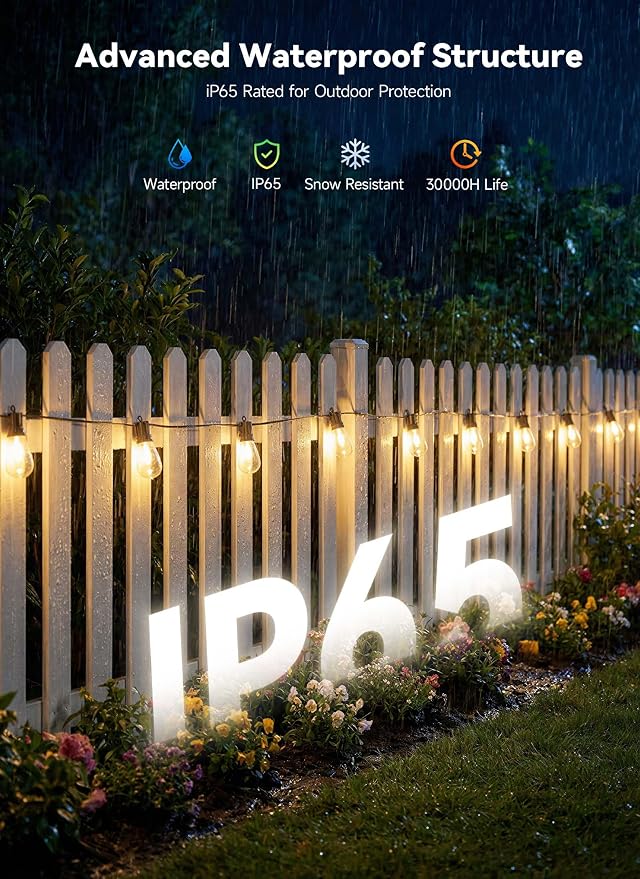 Minetom 101FT Outdoor String LED Patio Lights Waterproof, Shatterproof S14 Vintage Edison Bulbs, Commercial Grade Outside Hanging Lights for Porch Deck Garden Backyard Balcony Cafe Bistro