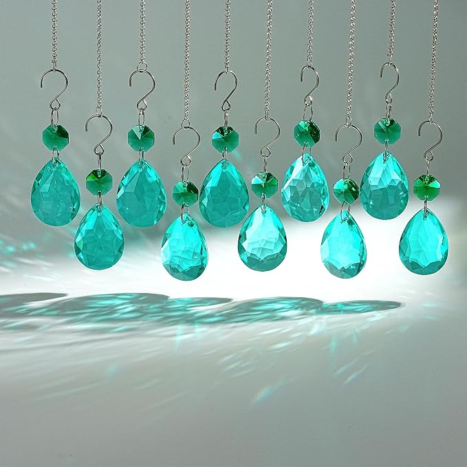 10 Pcs Cyan Blue Crystal Bauhinia Prisms Chandelier Window Decor | Cyan Blue Crystal Bauhinia Pendants 3 Inch Chandelier Beads Replacement Hanging Sun Catcher for DIY Window Wedding Decor