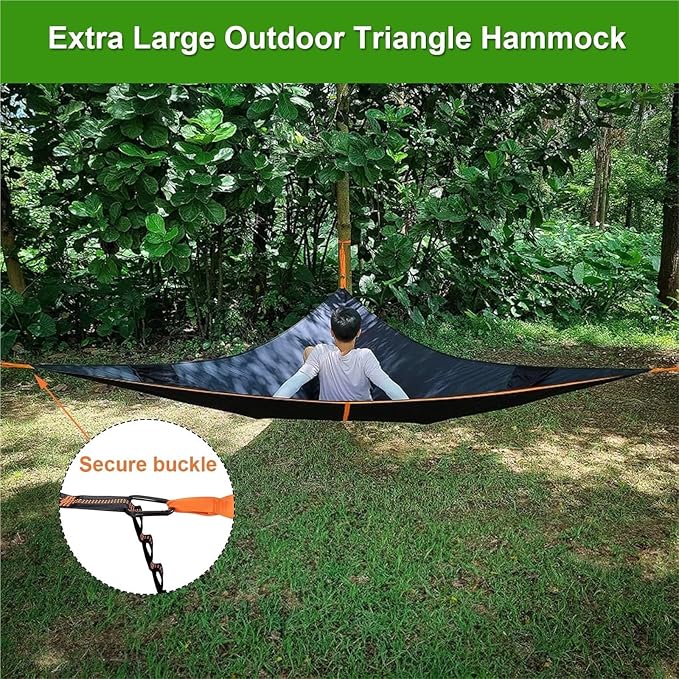 13-Ft Extra-Large Capacity Triangular Hammock, Portable Multi-Person Treehouse Tent for Outdoor Camping, with Straps and Net Bag, 500 lb Load Capacity