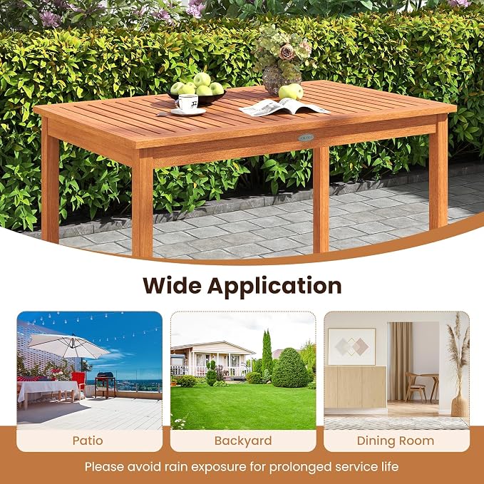 Tangkula 48 Inches Wood Outdoor Dining Table for 4-6 People, Rectangular Patio Table with Slatted Tabletop, Outside Dining Furniture for Lawn, Garden and Backyard