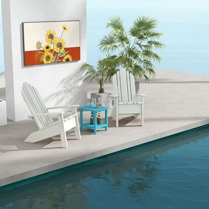 HOMREST Outdoor Side Table, Double Adirondack Rectangular End Table, Poly Lumber Outdoor Side Tables for Patio, Backyard,Pool, Indoor Outdoor Companion