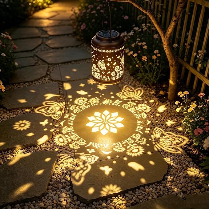 Metal Butterfly Solar Lanterns, Outdoor Waterproof Butterflies Garden Decor Hanging Lights Decoration for Outside Yard Patio Backyard Porch